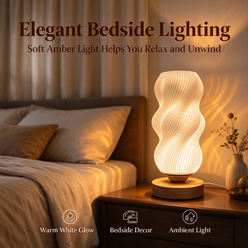 3D 프린팅으로 제작된 물결 무늬 야간 조명, 3가지  - Lighting Decor Bedroom 리뷰 및 가격