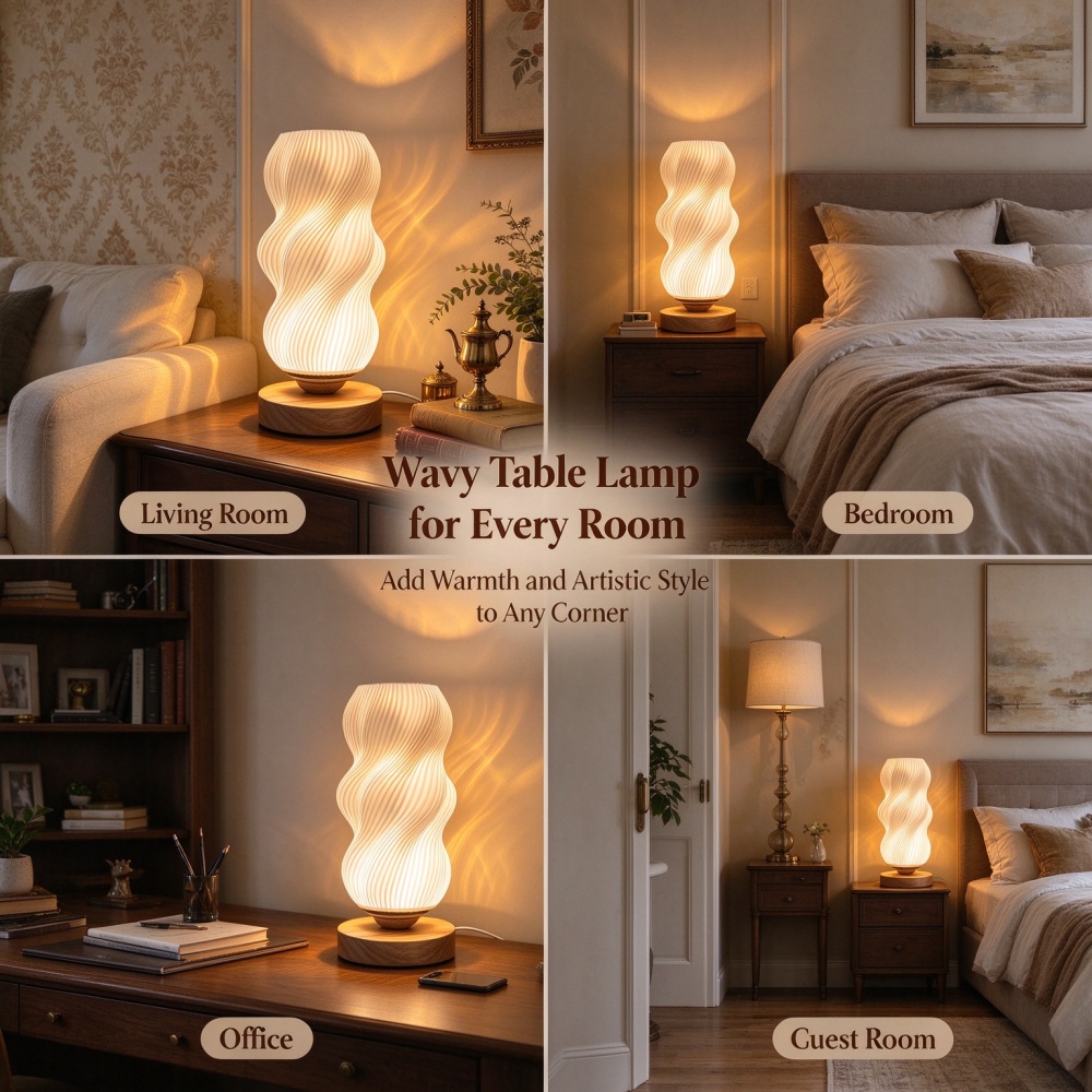 3D 프린팅으로 제작된 물결 무늬 야간 조명, 3가지  - Lighting Decor Bedroom 리뷰 및 가격
