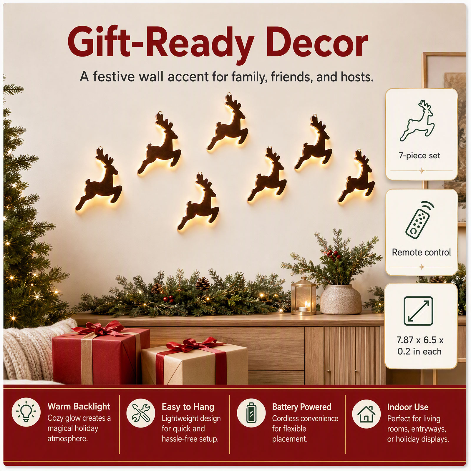 7개 LED 나무 루돌프 장식, 크리스마스 장식용 벽걸 - Up Lighting Decor 리뷰 및 가격