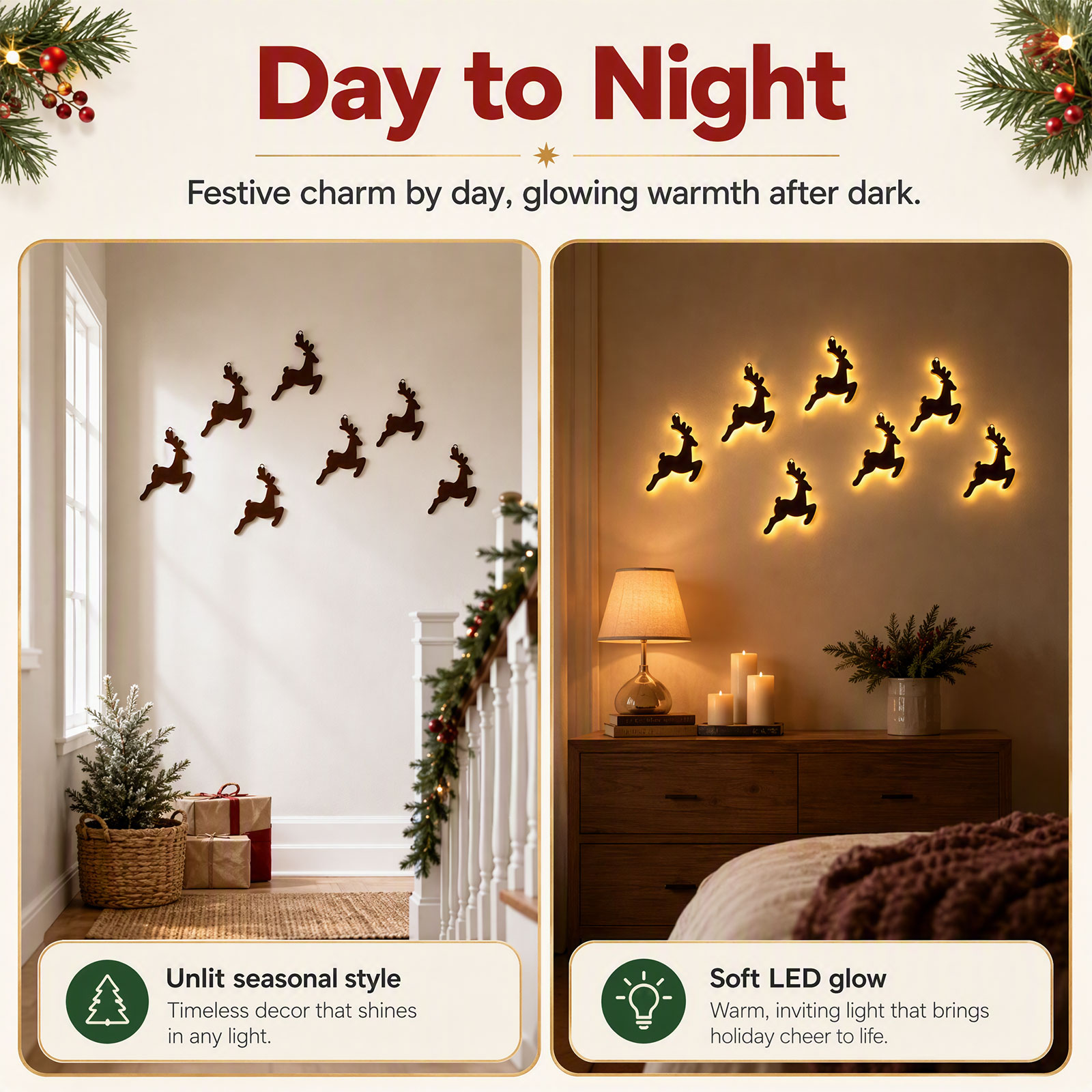 7개 LED 나무 루돌프 장식, 크리스마스 장식용 벽걸 - Up Lighting Decor 리뷰 및 가격